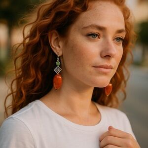 Celtic Style Earrings with Jadite and Snakeskin Agate